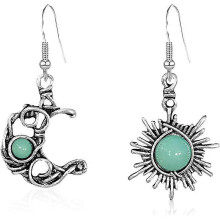 (Light green) Bohemian Wind Retro Sun Moon Earrings Moonstone Asymmetric Sun Moon Earrings