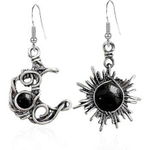 (Black) Bohemian Wind Retro Sun Moon Earrings Moonstone Asymmetric Sun Moon Earrings