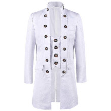 (M, White) Mens Overcoat Steampunk Vintage Coat Gothic Victorian Frock Carnival Costume