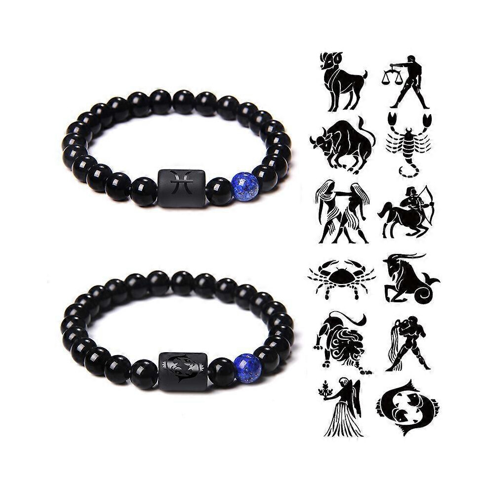 (Cancer)Twelve Constellations Signs Stone Bead Bracelet Twelve Zodiac Signs Couple Bracelet