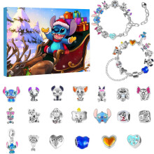 (Stitch3) Lilo Stitch Christmas Advent Calendar Bracelets 24 Days Xmas Countdown Calendars DIY Jewelry Making Bangles Gift