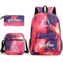 (star red) Children's Harry Potter Three-piece School Bag Printed Large Capacity Outdoor Backpack#3