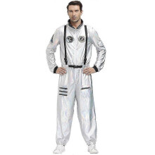 (XL, men) Unisex Astronaut Costume Womens Mens Silver Space Suit Halloween Spaceman Costume