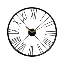 (Black, One size) Industrial Wall Clock Non Ticking Farmhouse Party Office Round Hanging Clock Gold