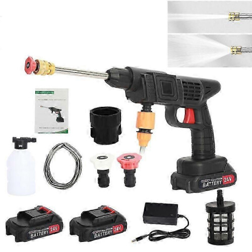 (EU, One size) Cordless Power Washer, Electric Pressure Washer with 2 Batteries, Portable 24V Battery-powered High Pressure Washer for Car and Outdoor Cleaning
