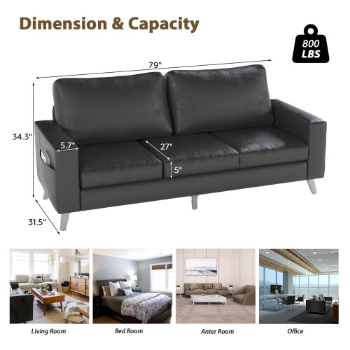(Saddle Black) YODOLLA 3 Seater Sofa, Modern Sofa Couch Large 2