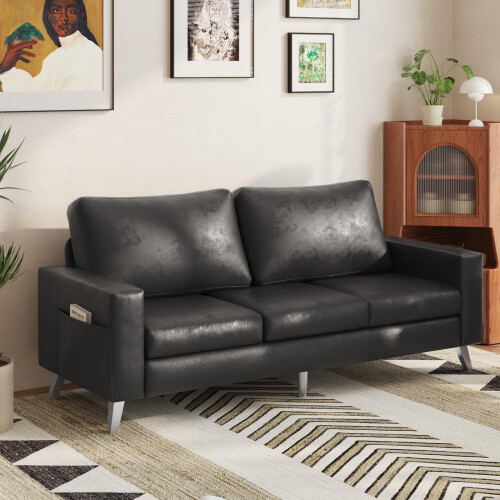 (Saddle Black) YODOLLA 3 Seater Sofa, Modern Sofa Couch Large
