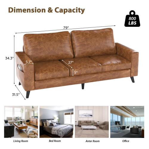 (Saddle Brown) YODOLLA 3 Seater Sofa, Modern Sofa Couch Large 2