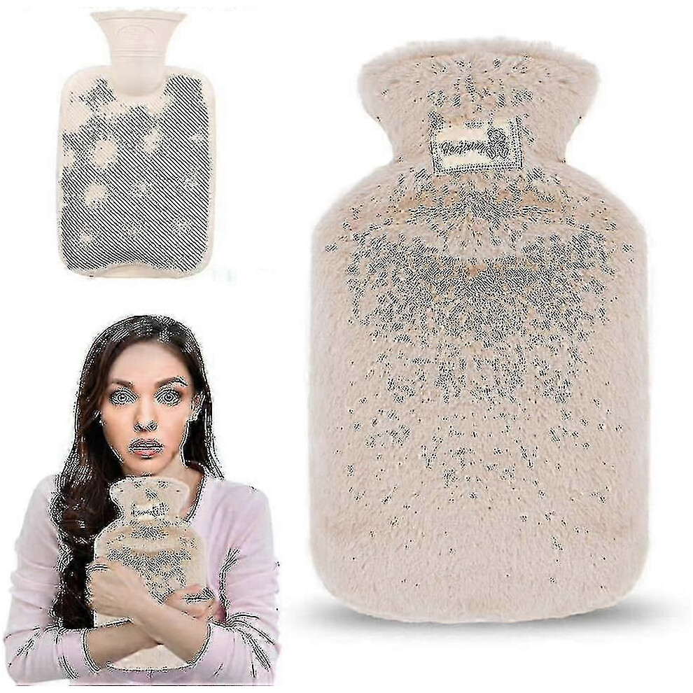 Kikidex (As Show, One Size) Premium Hot Water Bottle With Cover, 800Ml Hot Water Bottle With Soft Plush Cover, Bed Bottle With Fleece Cover For Kids And Adult