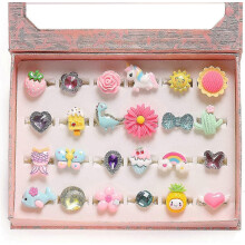 (As show, One size) Little Girl Adjustable Cartoon Jewel Rings in Box
