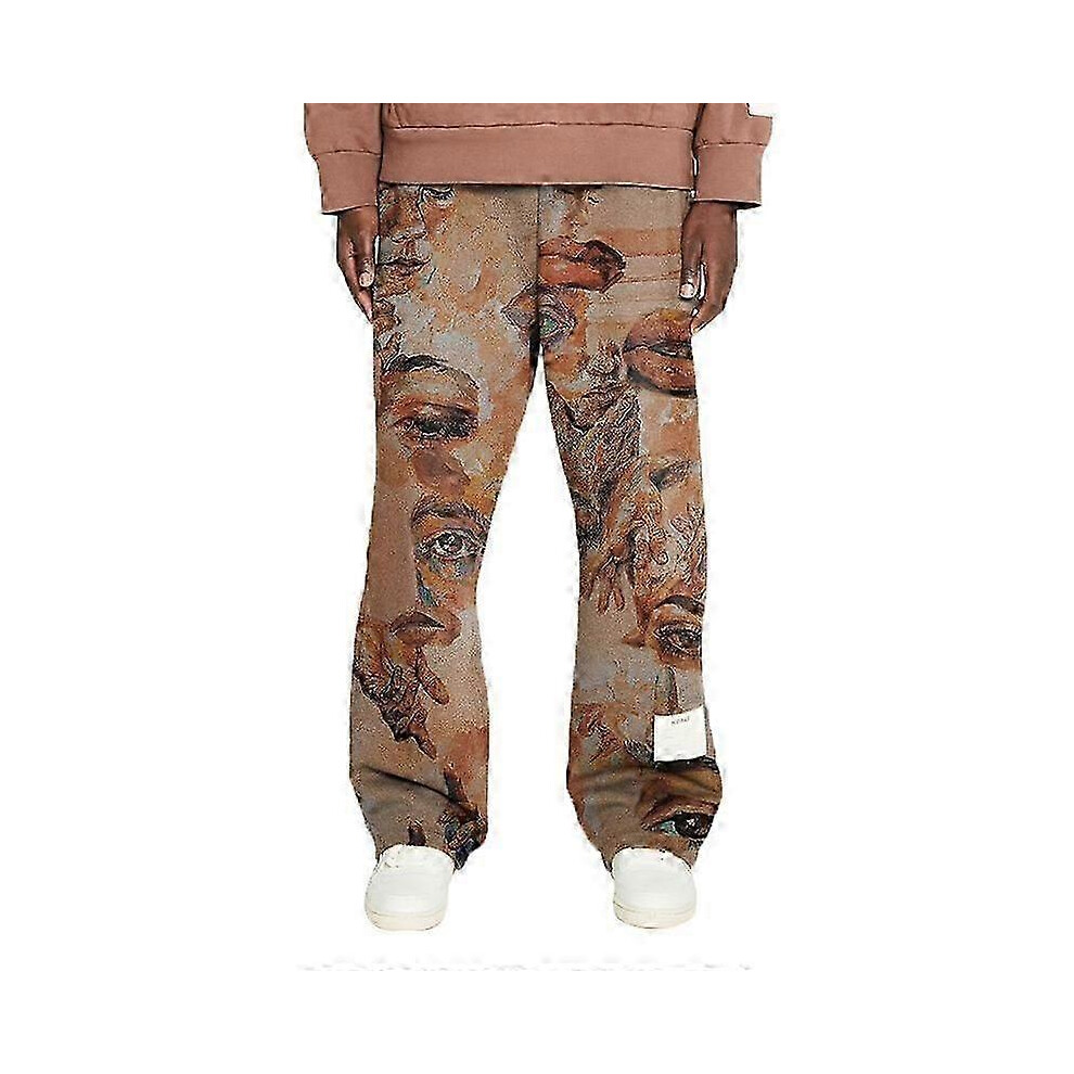 (3XL, One size) Mens Baggy Wide Leg Pants Print Straight Fit Casual Trousers-image-OPC-PHRBN9J-NEW