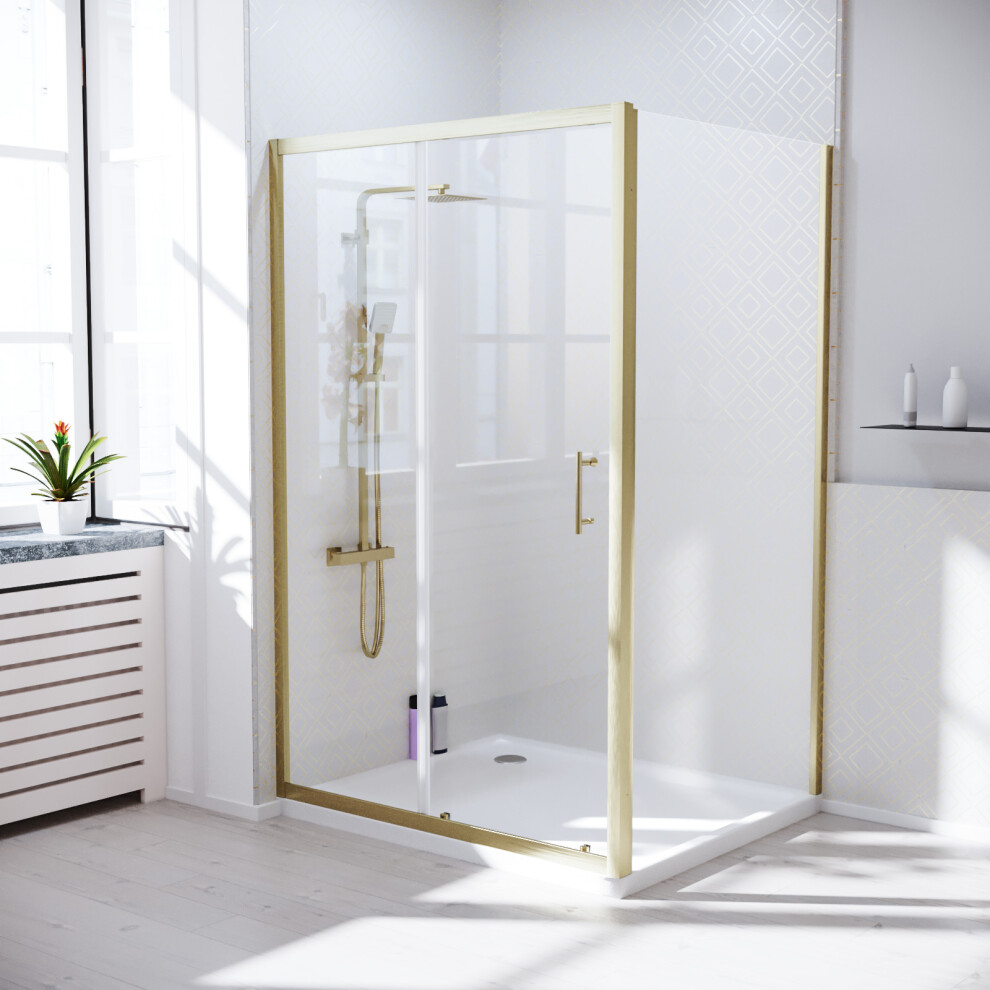 Nes Home 1000 x 1000mm Shower Enclosure Sliding Door & Side Panel Brushed Brass