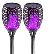 (12LED, purple light) Solar Lights With Flame, (2 Pack) Solar Flame Lights For Garden Lawn Patio Yard