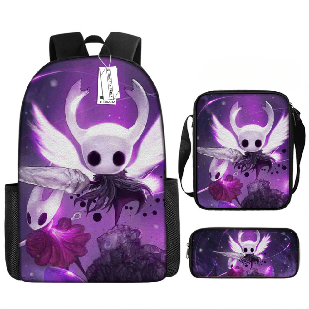 (20, 3pc Set Backpack) Hollow Knight Student Backpack, Cartoon Anime Backpack for Kids, Large Capacity Simple Travel Bag for Boys-image-OPC-PHRBRFX-NEW