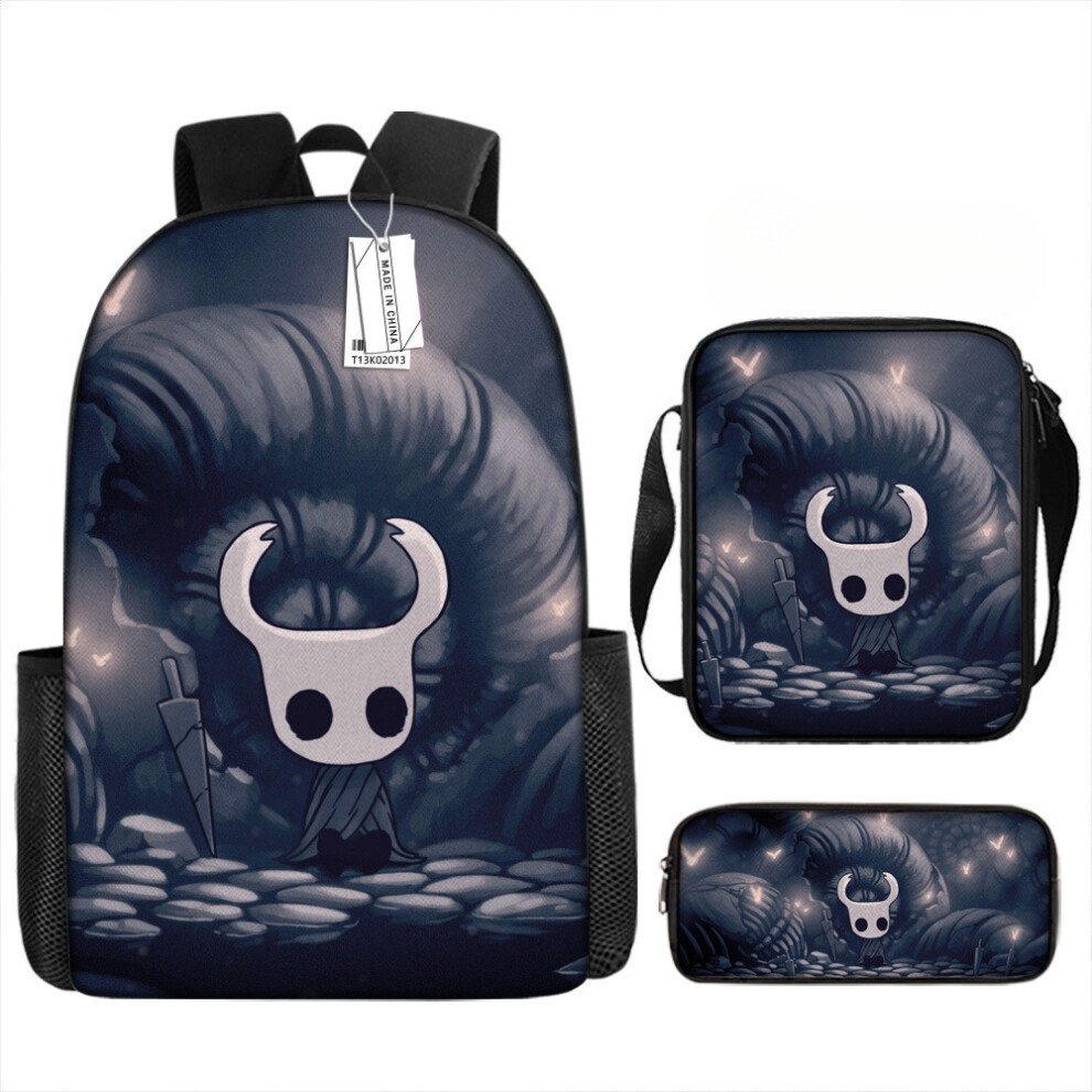 (10, 3pc Set Backpack) Hollow Knight Student Backpack, Cartoon Anime Backpack for Kids, Large Capacity Simple Travel Bag for Boys-image-OPC-PHRBRHD-NEW