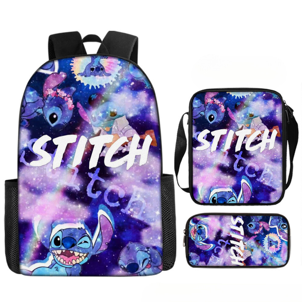 (16, 17????) Football Anime Cartoon Stitch Lilo and Stitch 3 Piece Set School Bag, Backpack, Crossbody Bag, Pencil Case for Elementary and Middle Scho-image-OPC-PHRBSP9-NEW