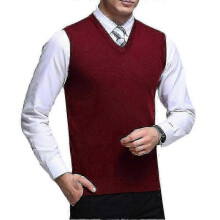 (M, Red) "Men's Classic V Neck Warm Solid Color Knitted Sweater VestP202112241048"