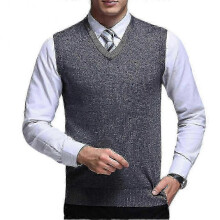 (2XL, Gray) "Men's Classic V Neck Warm Solid Color Knitted Sweater VestP202112241048"