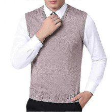(2XL, Beige) "Men's Classic V Neck Warm Solid Color Knitted Sweater VestP202112241048"