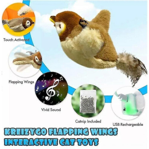 Electronic Interactive Flying Bird Cat Toy Hanging Pet Flapping Wings Sparrow 2