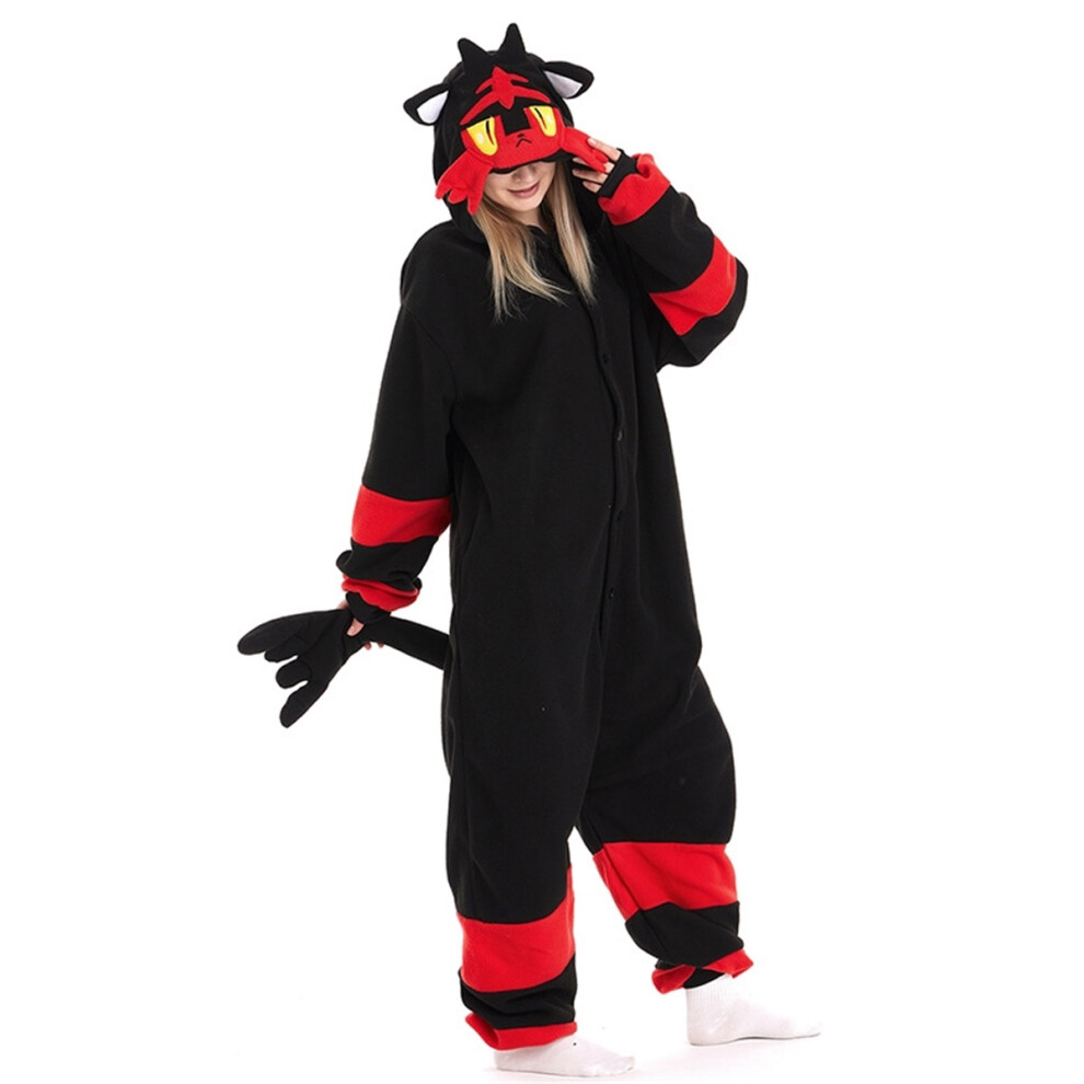 (L) Pajamas Pokemon Onesie Litten Kigurumi Cat Anime Pijama Jumpsuit Halloween Christmas Cosplay Costume Party Outfit Red