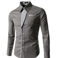 (S, Grey) Men's Shirt Long Sleeve Casual Shirt Long Sleeve Shirt