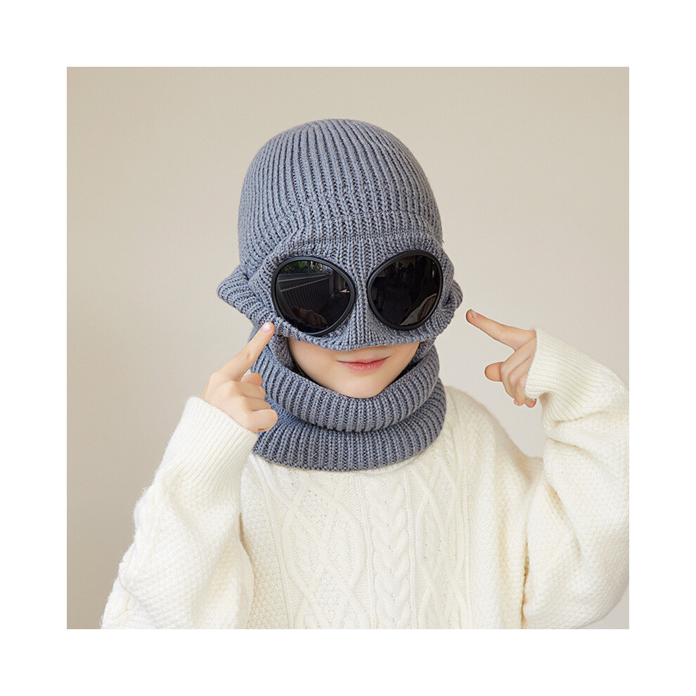 (Gray)Ensemble deux pièces écharpe chapeau tricoté hiver enfant avec protection oreille et lunettes