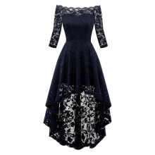 (M, Blue) 2023 New Womens Vintage Lace Boat Neck Wedding Cocktail Evening Party Formal Dress Best Offer