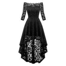 (XL, Black) 2023 New Womens Vintage Lace Boat Neck Wedding Cocktail Evening Party Formal Dress Best Offer