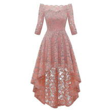 (XL, pink) 2023 New Womens Vintage Lace Boat Neck Wedding Cocktail Evening Party Formal Dress Best Offer