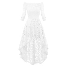 (M, White) 2023 New Womens Vintage Lace Boat Neck Wedding Cocktail Evening Party Formal Dress Best Offer
