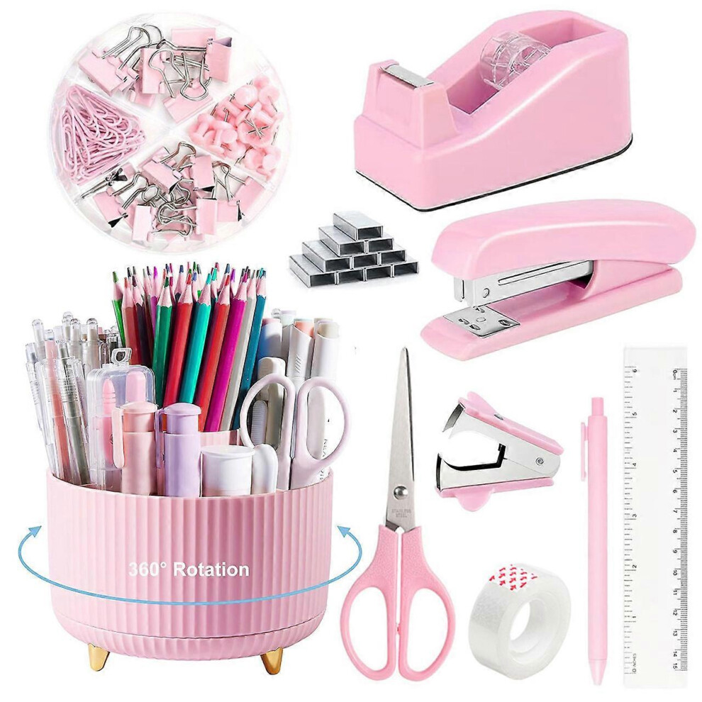 (pink, One size) Office Desk Accessories, White Office Supplies 360Pen Holder Desk Organizers And Accessories with Tape Dispenser-image-OPC-PHRBZN6-NEW