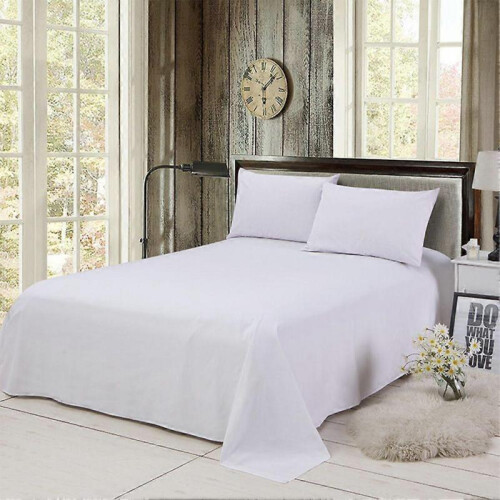 Solid Color Bed Sheet with Pillowcases Bedding Set for Home Hotel(200*230cm, White) 1