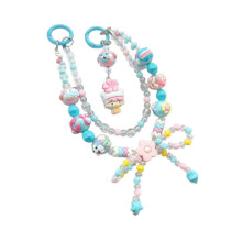 (Pink, One size) Cartoon Beaded Phone Wrist Strap Phone Charm for Kids Children Women Blue Pink