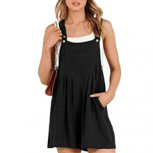 Women Casual Overalls Jumpsuit Shorts Loose Buttoned Summer Overalls Shorts with Pockets Black M
