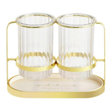 (style386, gold) Kitchen Countertop Utensil Holder, 2 Clear Cups with Frame Utensils, for Fork Spoon Knife