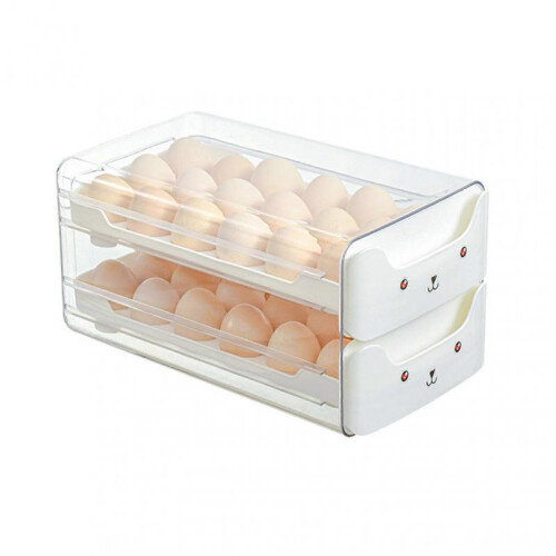 Double Layer Egg Drawer Transparent Lengthen Independent Slot Egg Holder Egg Storage Container for Refrigerator ,White