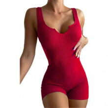 Women's Bodycon Shorts Jumpsuits V Neck Sleeveless Casual One Piece Tank Jumpsuits for Summer and Spring M Red
