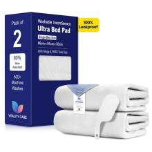 (2x Single Bed 86x91cm) Incontinence Washable Bed Pad Reusable Single Bed Pads With Tucks 86 x 91cm
