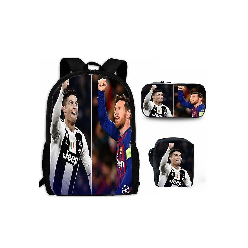 (1, 3PCS Set (17-inch Backpack + Crossbody Bag + Pencil Case)) Lionel Messi & Cristiano Ronaldo Themed School Backpack Set - 3PCS Cartoon Backpack for-image-OPC-PHRC8SD-NEW