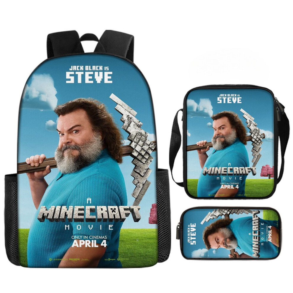 (15, Three-piece Set (Backpack+Crossbody Bag+Pencil Case)) Minecraft-themed Backpack for Kids, Casual Print Backpack Set for Elementary School Student-image-OPC-PHRC9SK-NEW