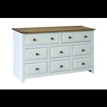 Capri 6+2 Drawer Large Chest - MDF/Pine - 143 x 43.5 x 80.5 cm - White/Antique Waxed Pine