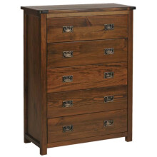 Boston 5 Drawer Chest - Pine - 90 x 40 x 115 cm - Dark Brown