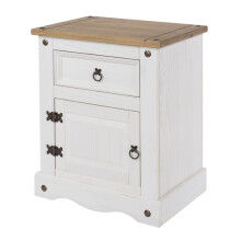 Corona White Washed & Waxed Effect Pine 1 Door, 1 Drawer Bedside Cabinet