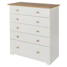 Colorado 5 Drawer Chest - MDF/MDP - 80 x 38 x 96.4 cm - Soft White/Oak
