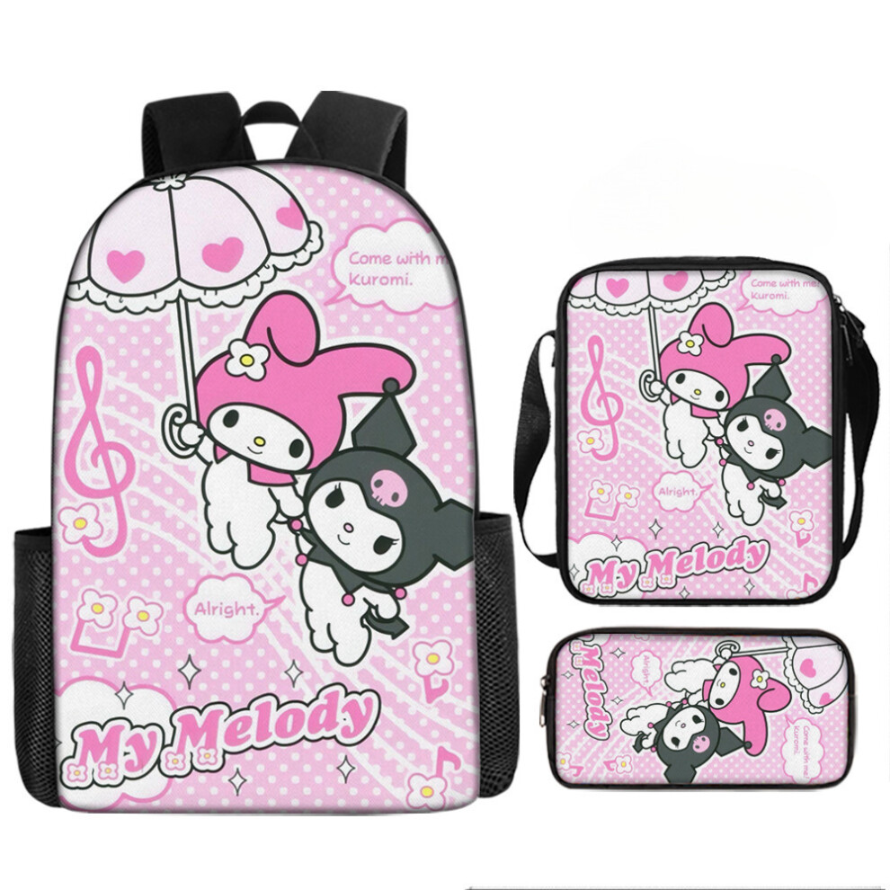 (Style 21, Pencil Case) Kuromi Backpack for Students, Cute Lightweight School Backpack with Large Capacity, 3-Piece Set-image-OPC-PHRCDFP-NEW