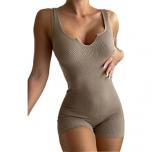 Women's Bodycon Shorts Jumpsuits V Neck Sleeveless Casual One Piece Tank Jumpsuits for Summer and Spring XL Khaki