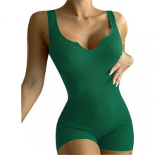 Women's Bodycon Shorts Jumpsuits V Neck Sleeveless Casual One Piece Tank Jumpsuits for Summer and Spring XL Green
