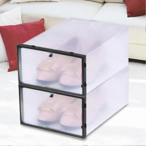 2pcs Clear Foldable Plastic Drawer Shoe Storage Case Stackable Box Organizer ,Black 1