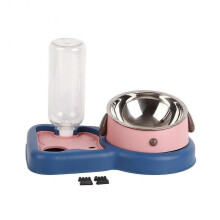 Pet Food Water Bowl Cartoon Stainless Steel Spill Proof 2 in 1 Automatic Cat Food Bowls for Cats Dogs Pets 500ml Pink Puppy 500ml